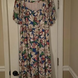 Elegant Floral Maxi Dress with Puff Sleeves
